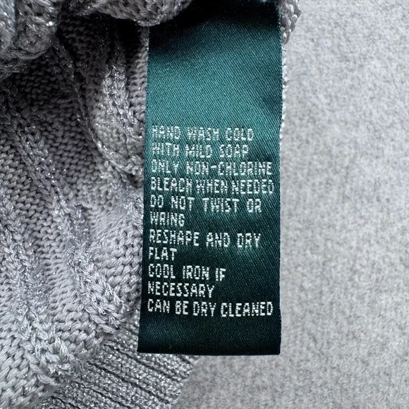 Lauren Ralph Lauren Women's Metallic Silver Cable Knit Sweater Size L *FLAW - Picture 4 of 11